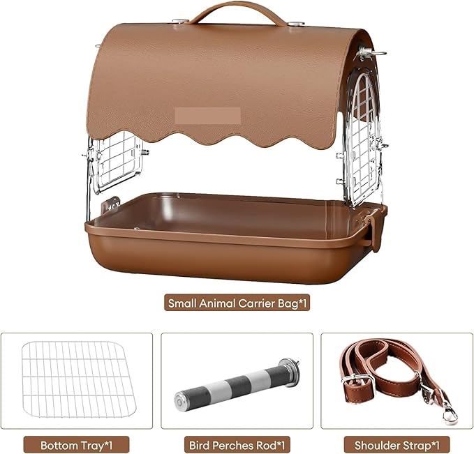 Indoor Bird Cage Bird Carrier Backpack with Perch, Transparent Travel Cage Bag with Shade Cover Visible Window for Parrots Budgie Decorative Aviary(Brown)