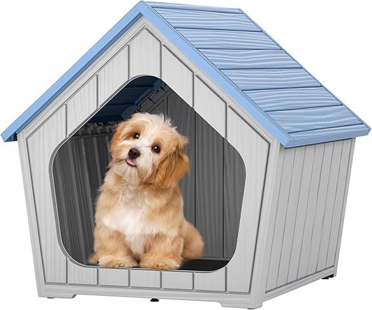 Fancyango Indoor Outdoor Small Dog House - Weatherproof for Small Dogs, Sturdy Pet Kennel Shelter for Indoor Living Room & Outdoor Patio (Blue, 23.43" L×22.44" W×22.24" H)