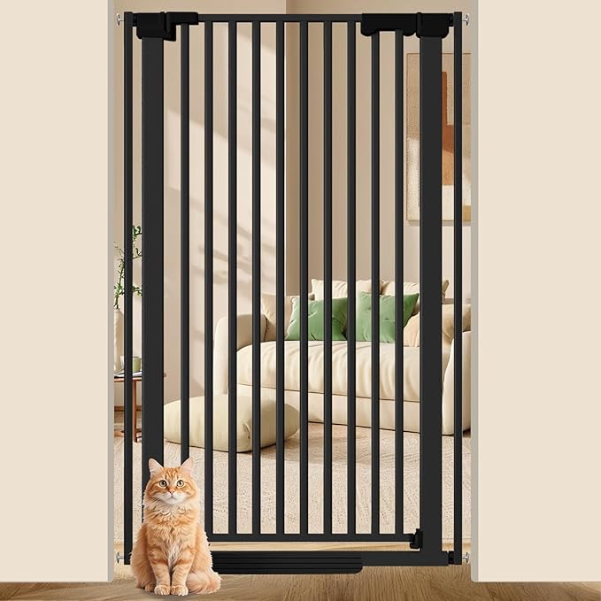 51'' Extra Tall Cat Gate Barrier for Doorways Hallways, Pressure Mounted Pet Dog Gates Ajustable Auto Close, Cat Fence Indoor Climb Proof 30-33'' Wide (Black)