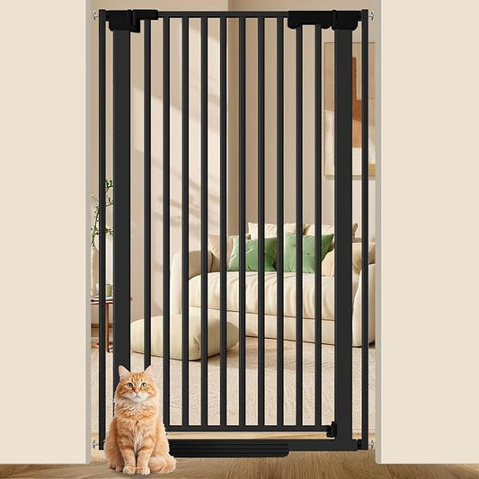 51'' Extra Tall Cat Gate Barrier for Doorways Hallways, Pressure Mounted Pet Dog Gates Ajustable Auto Close, Cat Fence Indoor Climb Proof 30-33'' Wide (Black)