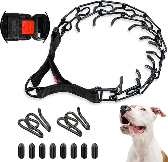 Supet Dog Prong Collar, Adjustable Pinch Training Collar with Quick Release Buckle for Small Medium Large Dogs(Packed with One Extra Links)