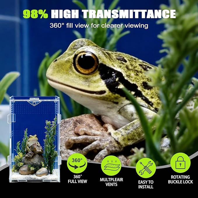 Jumping Spider Enclosure, Small Reptile Insect Terrarium, Spider Tank with Magnetic Door & All-Side Vent, Pre-Assembled Habitat for Spiderling, Mantis, Tarantula, Snail 7.8" * 4.7" * 4.7 (Vertical)