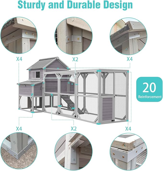 Suumerpety 55 sq.ft Large Outdoor Chicken Coop with Run - Multi-Level Hen House, Weatherproof Roof, Predator-Resistant Design & 6 Nesting Boxes for 10-15 Chickens