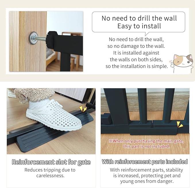 Lumizone Extra Tall Cat Gate 55.12" High Pressure Mounted Extra Wide 2025 New (17 Sizes) 1.37" Gap No Drilling Auto-Close One-Handed Operation Tall Pet Gate for Dogs(Black, 55.12" H x 29.92"-38.38" W)