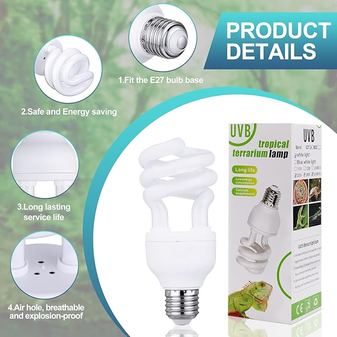 Reginary 4 Pcs Uvb Reptile Light 10.0 13 W, Reptile Uvb Bulb for Desert Tropical Sub Tropical Fluorescent Simulation Color Light for Turtle, Bearded Dragon, Lizard, Gecko