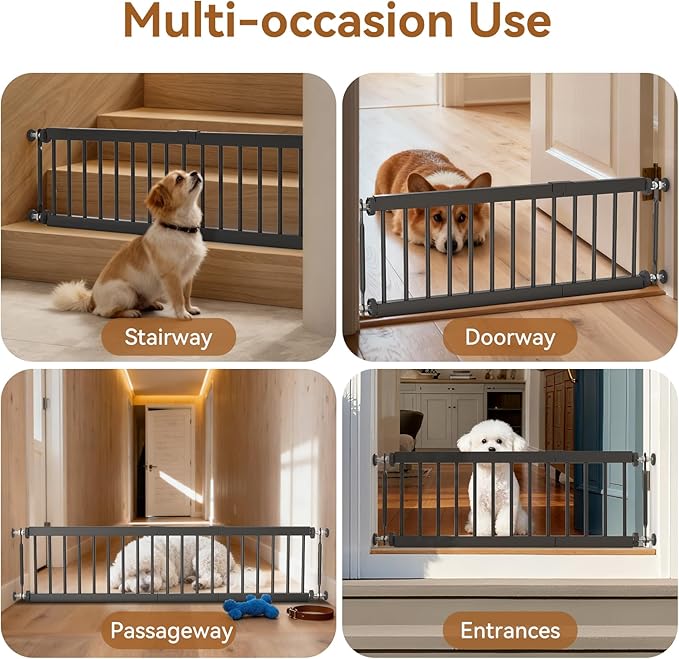 Short Dog Gate,18"-45" Adjustable Extra Wide Metal Short Dog Gate to Step Over, 18" Tall Small Pet Gate with 3 Extension Kits