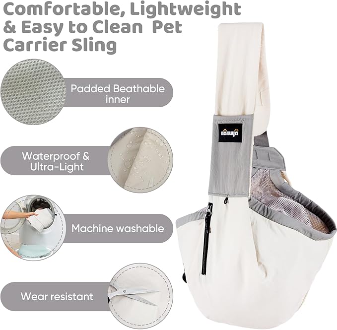 NATUYA Dog Sling Carrier for Small Dogs, Lightweight Cozy Puppy Carrier with Zip Pockets Adjust Strap, Size Adjustable, Double Safety, Hands-Free Travel Carrier for Pet Under 15lbs
