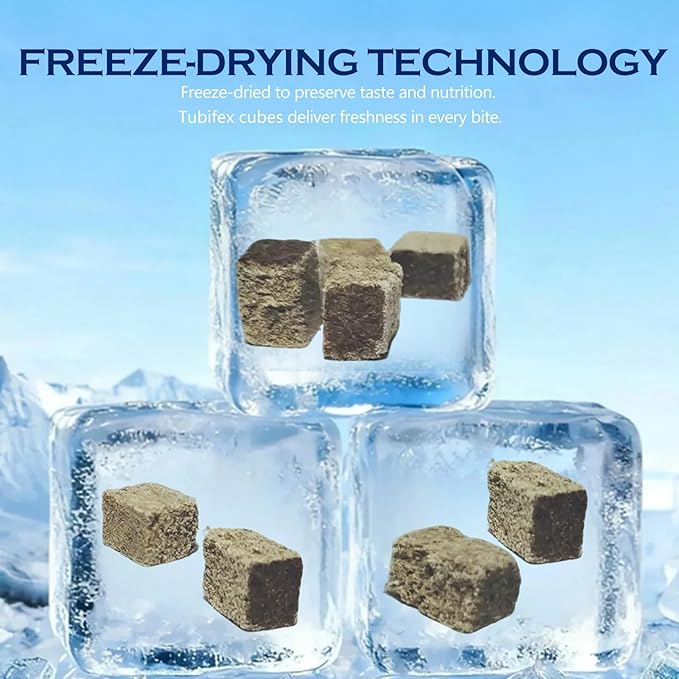 Freeze Dried Tubifex Worms Cubes 3.5 oz – High Protein Floating Fish Food Treat for Betta, Discus, Cichlids, Tropical Fish, Goldfish, Koi & Turtles