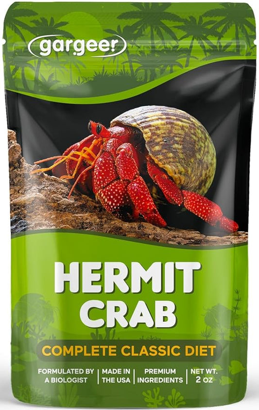 Gargeer Hermit Crab Complete Diet. Non-GMO Premium Ingredients, for All Nutritional and Immune System Needs. 2oz Granular Textured ‘Surprise Your Crab’ Meal. Enjoy!