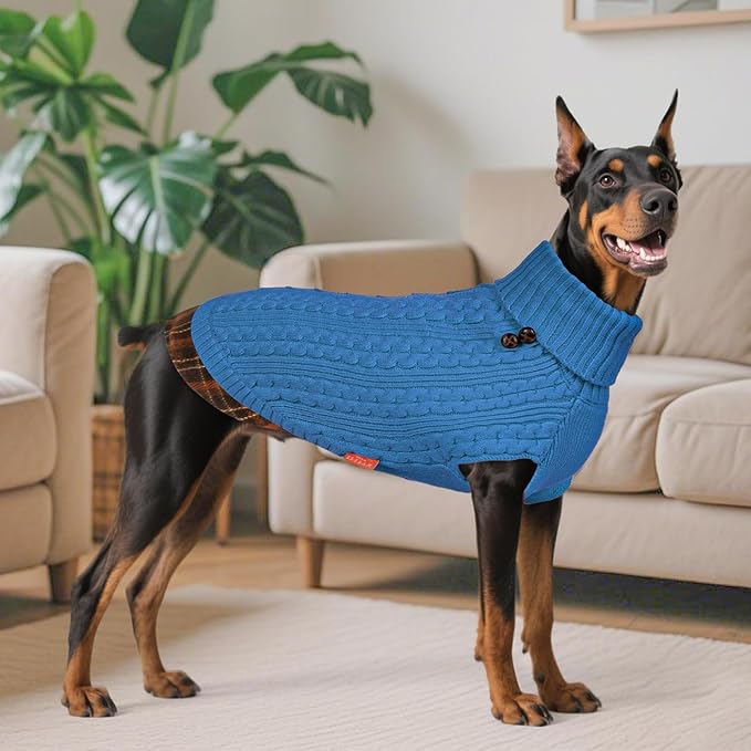 KYEESE Dog Sweater Stretchy Dog Sweaters for Medium Dogs Boy Comfy Pet Coat for Fall Winter Cold Weather Warm Turtleneck Medium Dogs Sweater with Gingham Patchwork