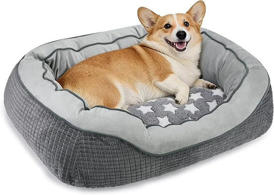 SIWA MARY Dog Beds for Small Medium Large Dogs & Cats. Washable Pet Bed, Orthopedic Dog Sofa Bed, Soft Calming Sleeping Warming Puppy Bed (Star-Grey, Medium-(25’’x 21’’x 8’’))