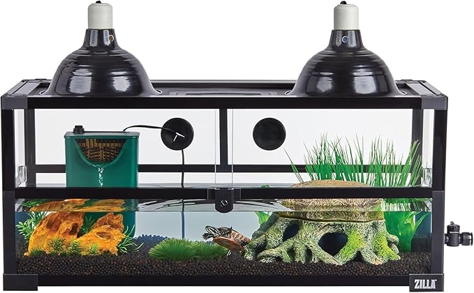 Zilla QuickBuild Aquatic Turtle 9 Gallon Terrarium with Turtle Sticks, Turtle Chasers, Internal Water Filter, and Floating Basking Platform Bundle