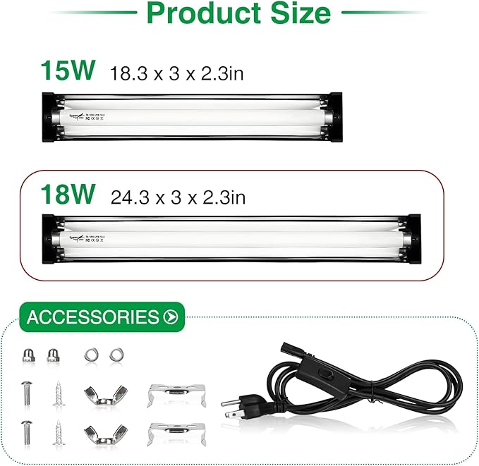 T8 UVB Reptile Light Fixture Upgrade Burn-proof HO UVB Bulb Lighting Combo Kit 10.0 UVB Light for Reptile Terrarium Fluorescent 18W Reptile Light Bar UVA UVB Desert Lamp for Bearded Dragon Turtle Tank
