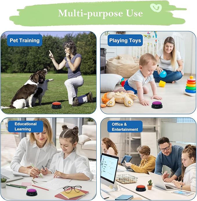 Gelabur Set of 2 Dog Buttons for Communication, Voice Recordable Buttons for Classroom, Dog Training Talking Buttons Starter Set, Pet Easy Speaking Buttons Tools