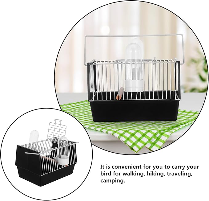 BESTonZON Handheld Plastic Bird Cage Portable Pet Bird Transport Cage Parakeet Travel Carrier with Handle Black