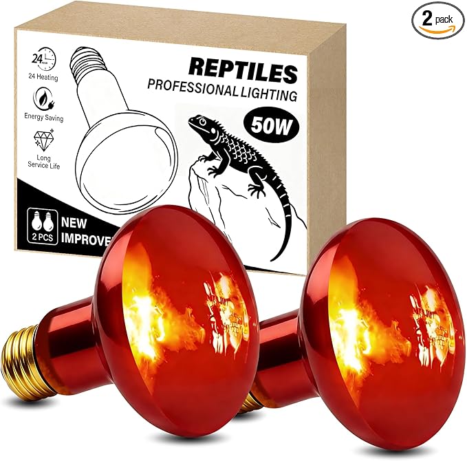 2-PCS Reptile Heating Light Bulb, Calcium Supplement Heating Light for Amphibians, Suitable for Sun Lamps for Reptiles, Maned Lions, Lizards, Turtles, and Snakes - 50W