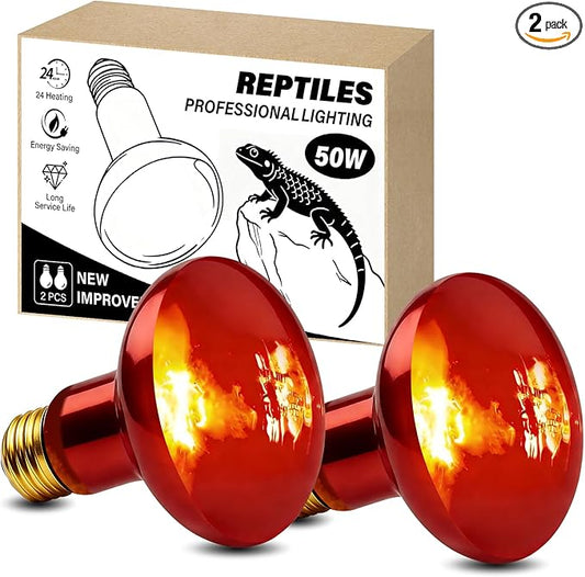 2-PCS Reptile Heating Light Bulb, Calcium Supplement Heating Light for Amphibians, Suitable for Sun Lamps for Reptiles, Maned Lions, Lizards, Turtles, and Snakes - 50W