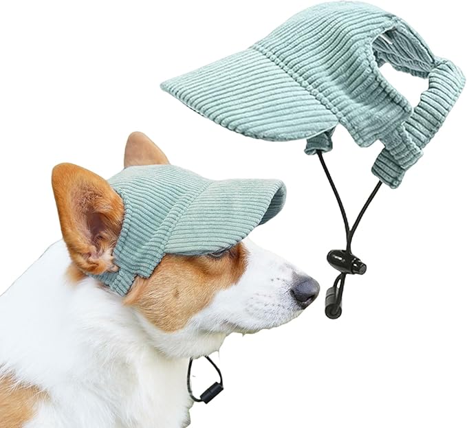 Dog Baseball Cap, Dog Cat Summer Beach Visor Hat with Ear Holes, Adjustable Puppy Sunbonnet Headdress (Green, X-Small)