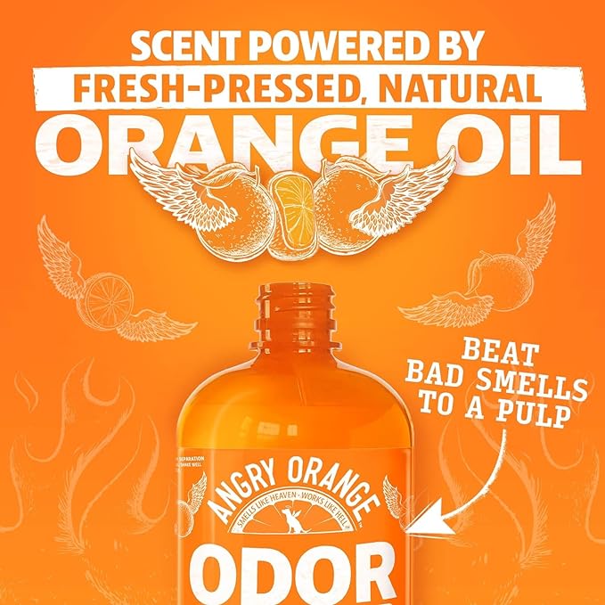 Angry Orange Pet Odor Eliminator for Strong Odor - Citrus Deodorizer for Strong Dog or Cat Pee Smells on Carpet, Furniture & Indoor Outdoor Floors - 2 Pack - Puppy Supplies