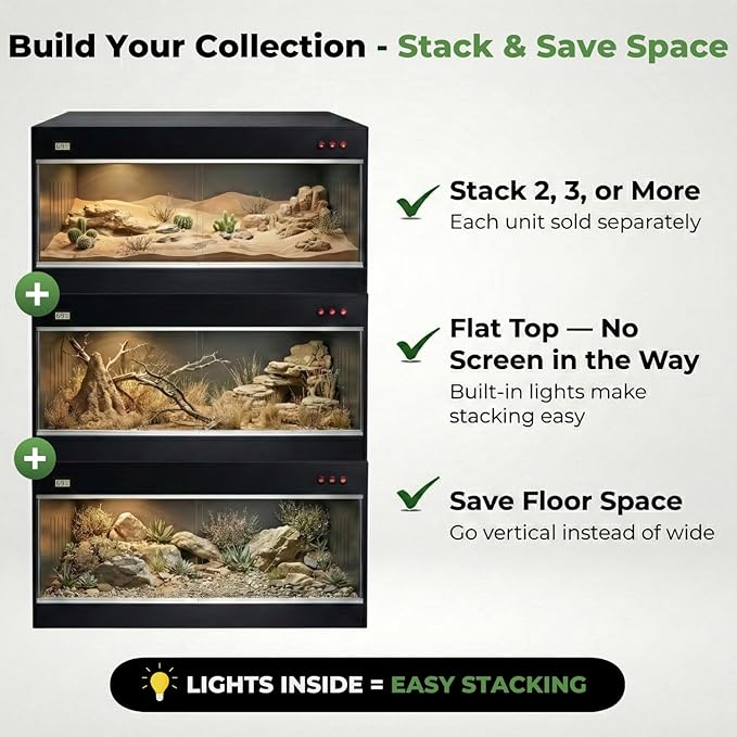 120 Gallon Bearded Dragon Tank - 4x2x2 ft Reptile Enclosure with Sliding Glass Doors and Ventilation 48x24x24 Inch Terrarium for Bearded Dragon, Leopard Gecko, Snakes, Lizards, Tortoise, and Reptiles