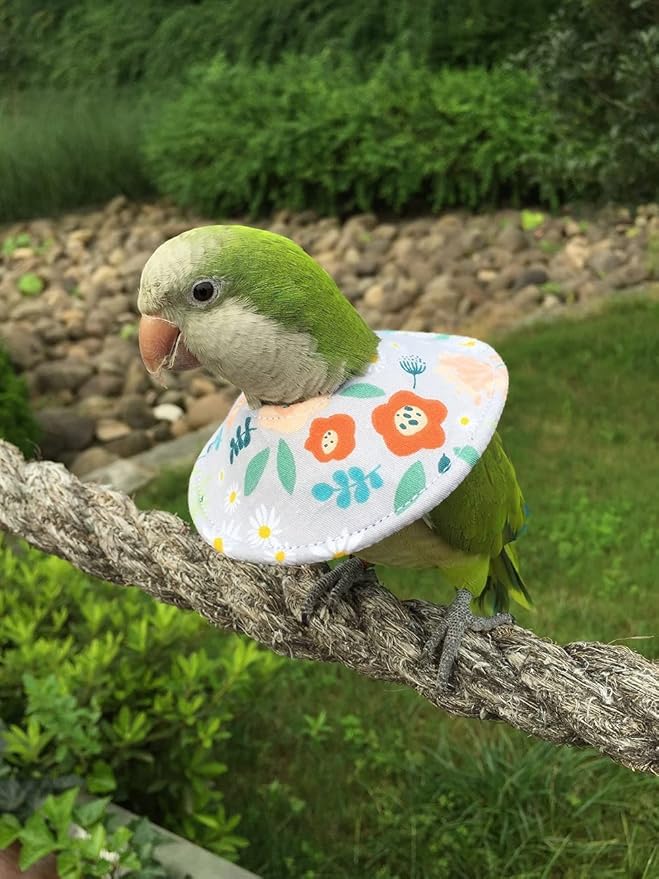 Adjustable Bird Collar - Recovery Collar Parrot Elizabeth Collar for Feather Plucking Feather Protector Shield with Soft Padded Cotton Neck Cone Anti-bite Anti-Licking Wound Healing (XL,Flower)