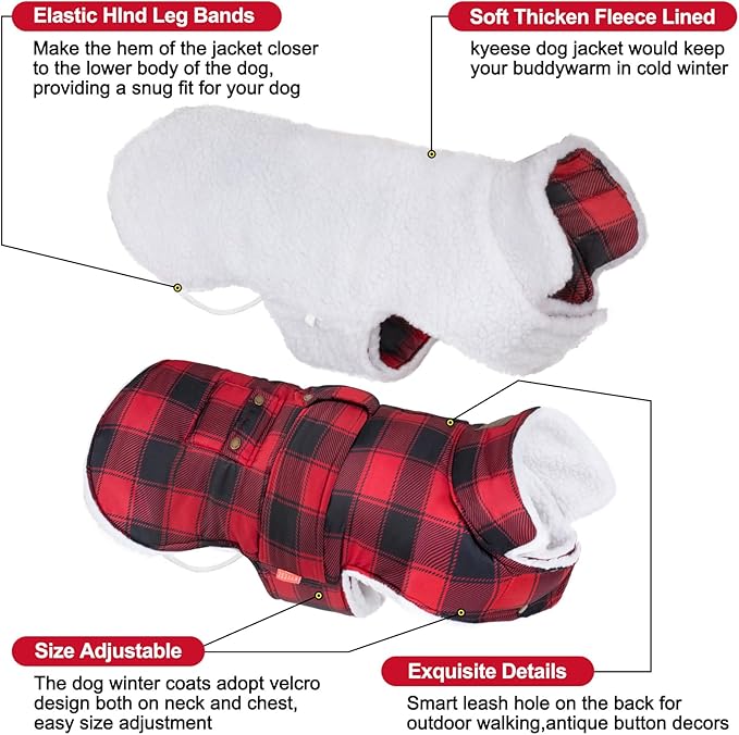 KYEESE Dog Coat Thick Pets Clothes with Pocket Windproof Dog Coats for Small Dogs Waterproof Dogs Jacket with Fleece Lined Warm Pet Winter Puffer Coat with Leash Hole Soft Pet Sweater for Cold Weather