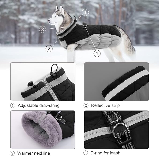 Lelepet Dog Coat Warm Dog Winter Coat Waterproof Dogs Jacket with Harness Built in Reflective Pet Fleece Vest Zip-Up Cold Weather Coats for Small Dogs Turtleneck & Windproof Coats Chihuahua Black XS