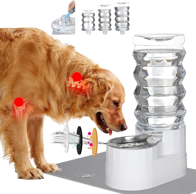 RIZZARI 9L Water Dispenser for Dogs:Ion Exchange System with Activated Carbon-Helps Prevent Urinary Stones-Supports Spinal Health in Senior Dogs-Softens Water- Automatic Stainless Steel Pet Feeder