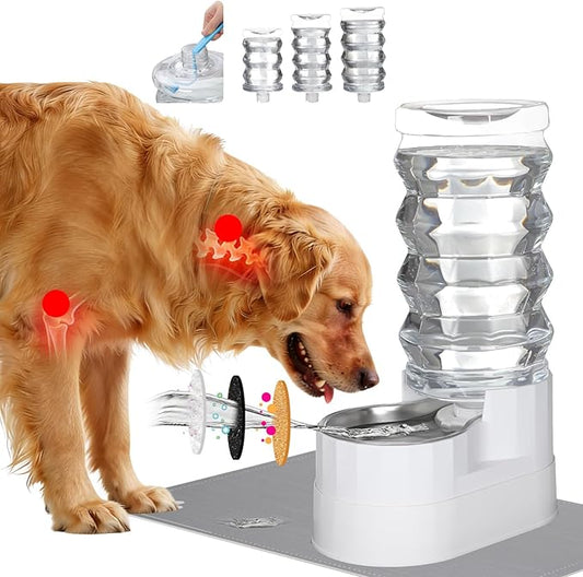 RIZZARI 9L Water Dispenser for Dogs:Ion Exchange System with Activated Carbon-Helps Prevent Urinary Stones-Supports Spinal Health in Senior Dogs-Softens Water- Automatic Stainless Steel Pet Feeder