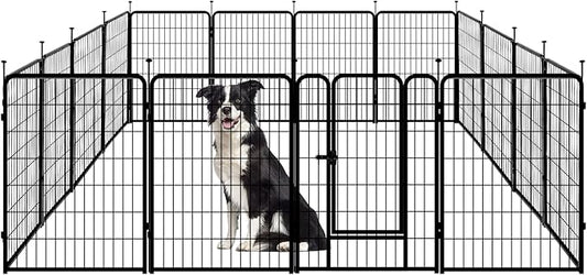 Amazon Basics Dog Playpen, 16 Panels Metal Fence with Door, Foldable for Indoor and Outdoor Use, Suitable for Small to Medium Sized Dogs, 36 Inch Height, Black