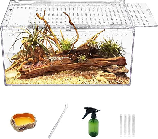 Reptile Growth Reptile PC Terrarium,Tarantula Enclosure,Spider Tank with Magnetic Button.12"x 8" x 6" Lizard Enclosure,Reptile Breeding Tank for Insect,Fish,Tarantula,Hermit Crab,Small Bearded Dragon