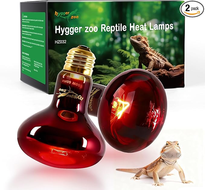 Reptile Heat Lamp Bulbs, 2 Pack 100W Infrared Heat Lamp Red Light Bulb Basking Bulb Terrarium Night Light for Bearded Dragon Chameleon Turtle Snake Gecko Lizard Chicken Tank Accessories, Red