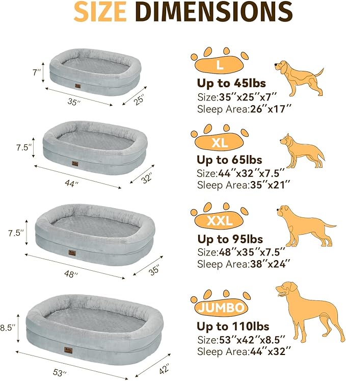 Orthopedic Dog Bed for Medium Dogs, Waterproof Dog Bed with Removable Bolsters, Egg Crate Foam Pet Couch for Medium Size Dog with Machine Washable Cover & Non-Slip Bottom, Silver