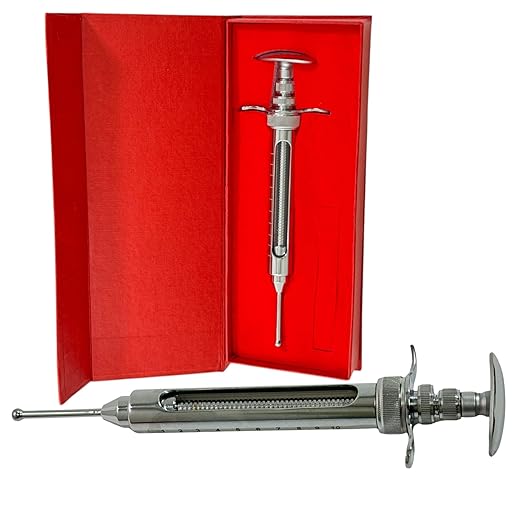 5.5in Pinky Pump Syringe with 7/8" Wide Feed Tube, 10mL Capacity, Snake & Reptile Feeding Tool - Veterinary Syringe (Chrome)