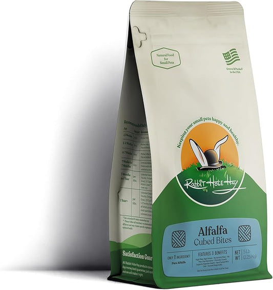 Rabbit Hole Hay - All Natural Alfalfa Hay Cubes for Small Pets - 5 lb Bag - Premium Feed