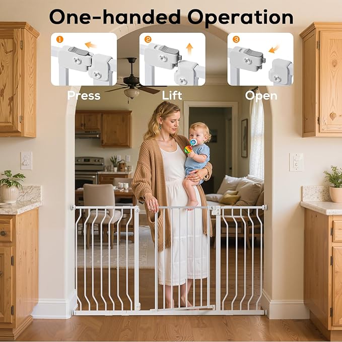 29-48" c, Baby Safety Essentials, Auto Close Gate for Doorways, Easy Install Pressure Mounted Dog Gate Indoor, Pet Gates for Dogs, White