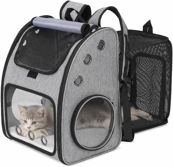 Expandable Cat Backpack Carrier, Airline Approved Pet Carrier for Cats & Small Dogs, Breathable Mesh, Bubble Window, Anti-Collapse, for Travel Hiking Camping, Hold Pets Up to 18 Lbs