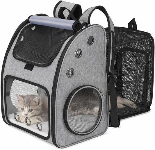 Expandable Cat Backpack Carrier, Airline Approved Pet Carrier for Cats & Small Dogs, Breathable Mesh, Bubble Window, Anti-Collapse, for Travel Hiking Camping, Hold Pets Up to 18 Lbs