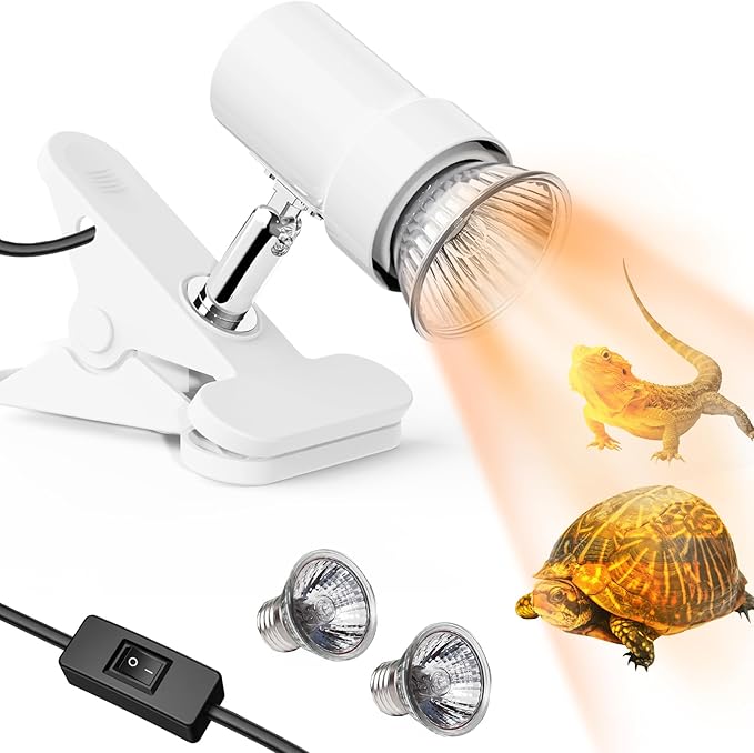 Moonorange Reptile Heat Lamp, Rotatable UVA/UVB Light with 2pcs Basking Bulbs (25W + 35W), Suitable for Turtle, Lizard, Bearded Dragon, Snake, Reptiles (White)