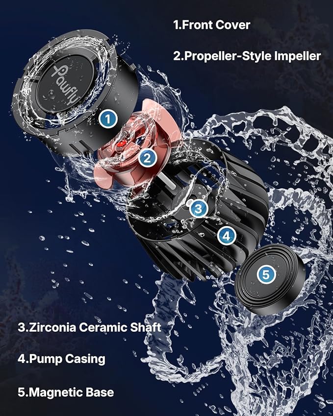 Pawfly Wave Maker for Aquariums 2100 GPH, Aquarium Powerhead DC 24V 10W, Aquarium Circulation Pump With Magnetic Base, Wavemaker for 30-300 Gallon Freshwater Saltwater Tank
