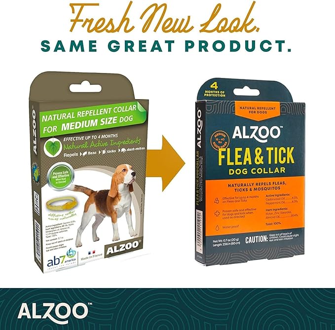 ALZOO Natural Flea & Tick Dog Collar - Helps Repel Fleas, Ticks & Mosquitoes - 100% Plant-Based Active Ingredients - Waterproof - Up to 4 Months Protection - Medium-Sized Dogs: 16-40 lbs - Pack of 3