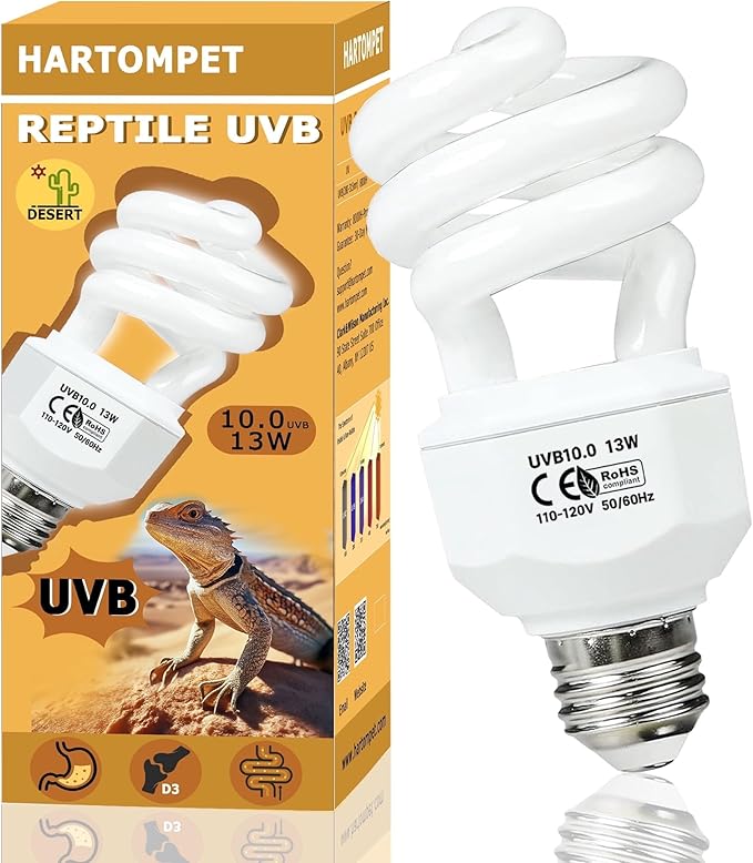 HARTOMPET UVB 10.0 Reptile Bulb 13W, Compact Fluorescent Coil Lamp for Desert Terrariums, High-Output Light for Bearded Dragons, Geckos & Tortoises