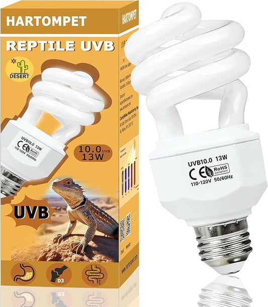 HARTOMPET UVB 10.0 Reptile Bulb 13W, Compact Fluorescent Coil Lamp for Desert Terrariums, High-Output Light for Bearded Dragons, Geckos & Tortoises