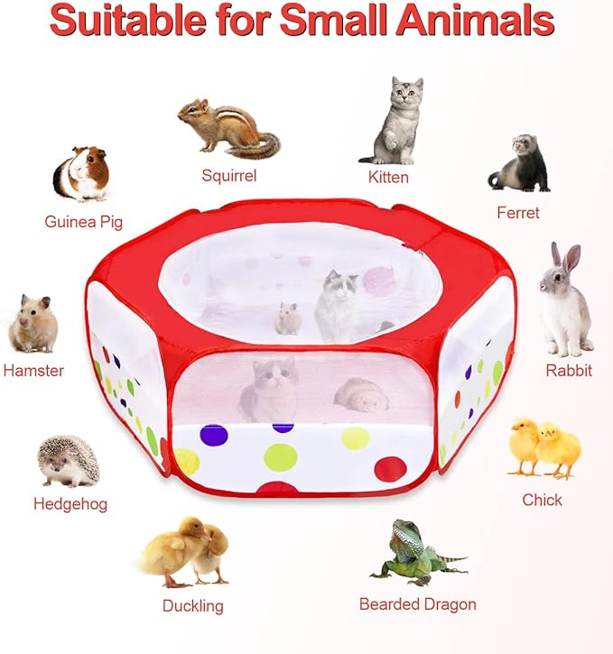 Small Animal Playpen with Cover, Portable Pop Up Pet Enclosure for Rabbits, Guinea Pigs, Hamsters, Chinchillas, Ferrets & Kittens, Indoor Outdoor Waterproof Play Pen, Cage Tent & Chick Brooder Box