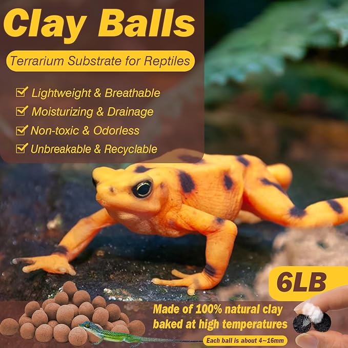 ZeeDix 6 LBS Reptile Substrate Leca Balls - 100% Organic Expanded Clay Pebbles, Ideal Bioactive Terrarium Clay Balls Substrate for Reptile Terrarium Tank, Bearded Dragon, Tortoise, Gecko, Snake & Frog