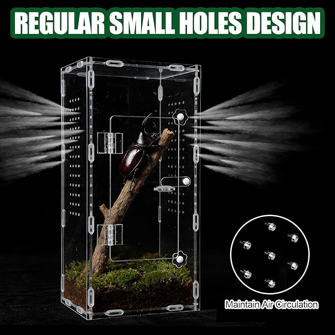 Acrylic Jumping Spider Enclosure, Reptile Terrarium Enclosure with Front Opening Door, 5.91×5.91×11.88 Inch Reptiles Habitat Tank Breeding Box for Tarantula Insect Snake Lizard