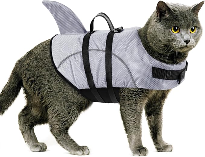 Queenmore Cat Life Jacket, XXS Extra Small Dog Life Vest, Puppy Life Vest for Swimming, Small Dog Vests for Boating, Lightweight High-Vis Water Floating Vest with Rescue Handle/Leash Hook