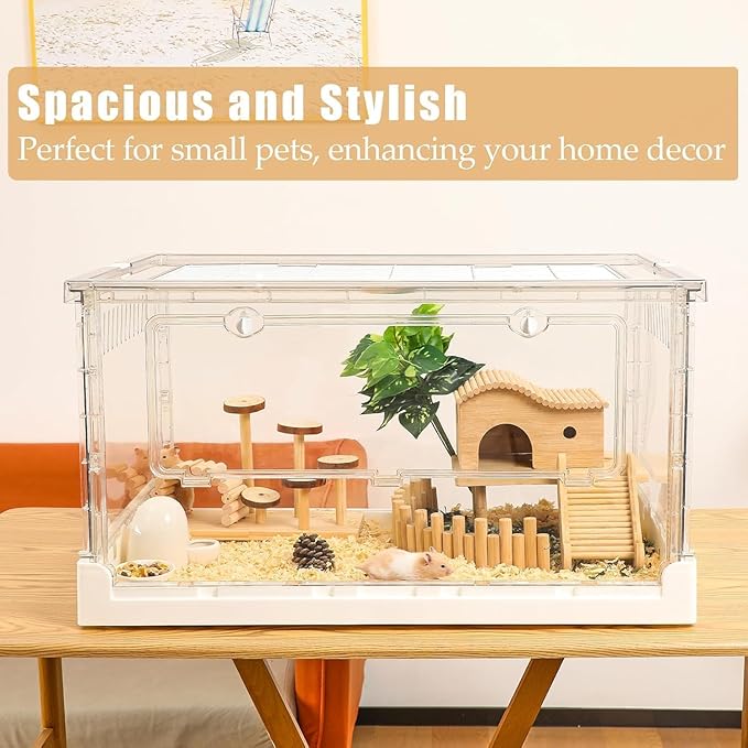 Hamster Cage & Guinea Pig Cages, Acrylic Cage for Small Animal Pets, Large Transparent Gerbil Cage and Habitats, Hedgehog, Dwarf Hamster, Rat, Mouse