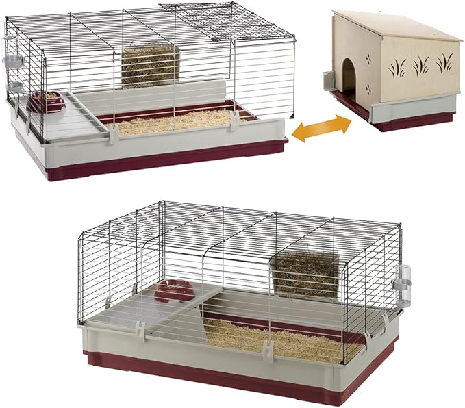 Ferplast Krolik Extra-Large Rabbit Cage w/ Wood Hutch Extension Rabbit Cage Includes All Accessories and Measures 55.9L x 23.62W x 19.68H and Includes ALL Accessories