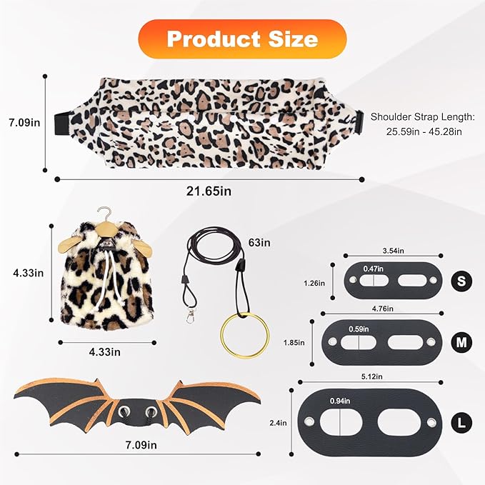 Bearded Dragon Lizard Leash Harness 3-Piece Set,Reptile Small Pet Backpack,3 Size Pack Adjustable Bearded Dragon Harness and Soft Comfortable Lizard Vest -Leopard Pattern